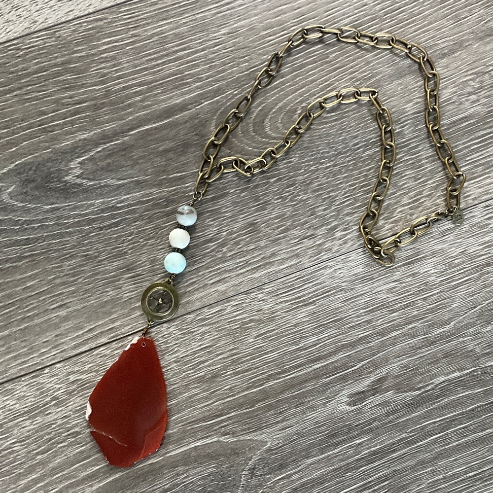 ⭐️ Bohemian “ Lila “ Boho Chain Link Necklace with Bronze Ring and Pendant R1B